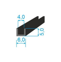 00535163 Pryžový profil tvaru "U", 5x6/4mm, 65°Sh, EPDM, -40°C/+100°C, černý