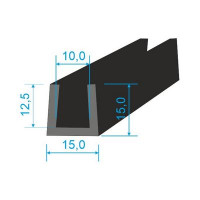 00535015 Pryžový profil tvaru "U", 15x15/10mm, 70°Sh, EPDM, -40°C/+100°C, černý