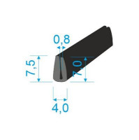 05381008 Pryžový profil tvaru "U", 7,5x4/0,8mm, 60°Sh, NBR, -40°C/+70°C, černý