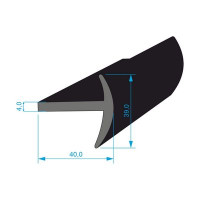 3454 T Pryžový profil tvaru "T" 40x39/4mm, EPDM 70ShA