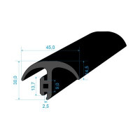 05393039 T-profil s dutinkou 30x45/9mm, délka 3150mm EPDM, 70°Sh