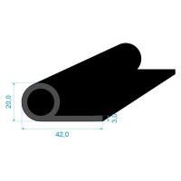 0536115 Pryžový profil tvaru "P" s dutinkou, 42x20/3mm EPDM 70ShA