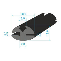 0597005 Pryžový profil 18x28/5/2mm, délka: 2300mm