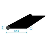 02831008 Pryžový profil tvaru "I", 32x6/2mm, 70°Sh, EPDM, -40°C/+70°C, černý, délka:1500mm