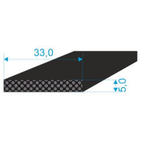 0531056 Mikroporézní profil obdélníkový, 5x33mm, hustota 500kg/m3,EPDM, -30°C/+80°C, černý