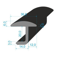 1945 Pryžový profil tvaru "T" 36x29/3mm, EPDM 70ShA