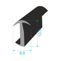 TKP 598 Pryžový profil tvaru "T"  9x13mm, EPDM 60ShA