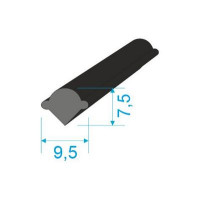 0598001 Pryžový klínek černý do profilů oken dopravních prostředků, 7,5x9,5mm