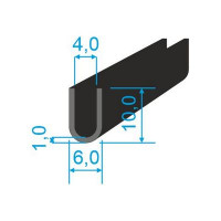 00535174 Pryžový profil tvaru "U", 10x6/4mm, 70°Sh, EPDM, -40°C/+100°C, černý