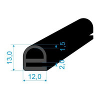 05386001 Profil tvaru "e", 13x12/2mm s dutinkou, EPDM, 60°Sh